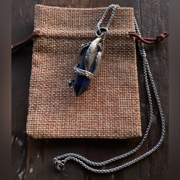 Lapis Lazuli Dragon Necklace Mens Crystal Necklace Lapis Unisex Necklace - Picture 4 of 4